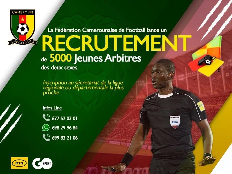 Avis de recrutement de 5000 jeunes arbitres par la FECAFOOT